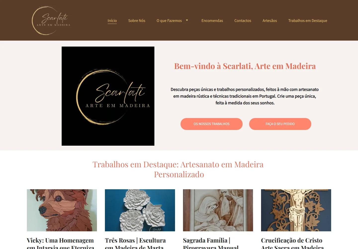 Screenshot desktop do website Scarlati, Arte em Madeira.
